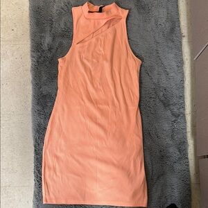 Divided Orange Sleeveless Bodycon Mini Dress
